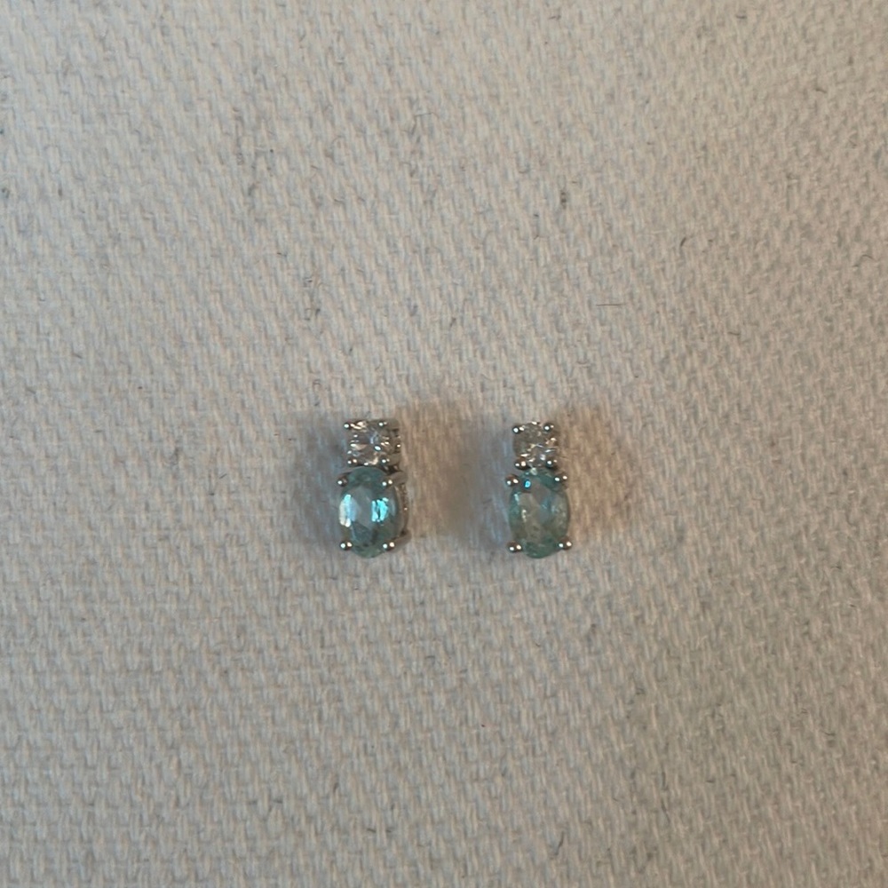 Fine Light Blue Crystal with Cubic Zirconia Earring in Sterling Silver.